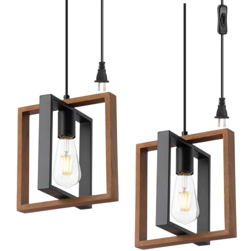 Rustic Wood Plug in Pendant Light Set of 2 (2 Count)