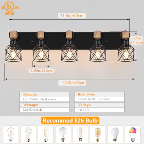 5 Light Black Bathroom Light Fixtures (5 Count)