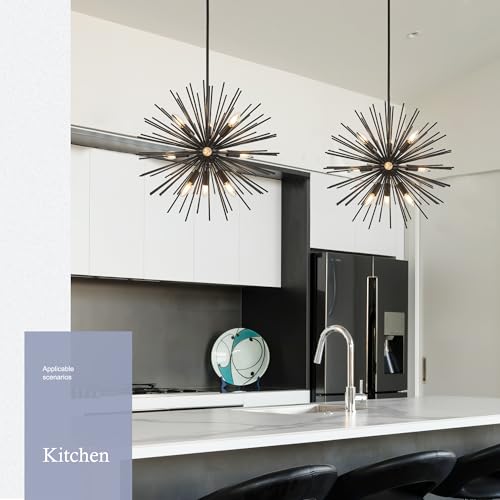 23.6" 9 Light Black Sputnik Chandelier Modern Industrial Adjustable Firework Globe Ceiling Fixture for Living Room