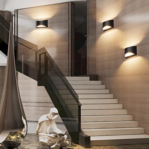 Black Modern LED Wall Sconce Hardwired Indoor Wall Lights Set of 2 Up and Down Wall Mount Light for Living Room Bedroom Hallway Corridor Conservatory Warm White 3000K (2 Count)