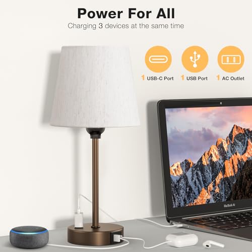 Brown Bedside Lamps Set 2 for Bedroom (2 Count)