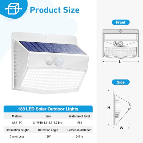 2 Pack Solar Motion Sensor Lights Outdoor Waterproof with 3 Modes (2 Count)