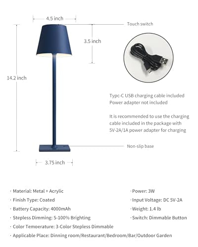 2 Pack Cordless Blue Table Lamps (2 Count)