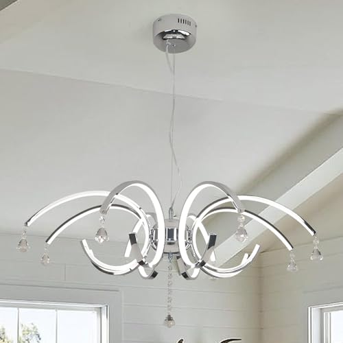 32.7" Chrome Dimmable LED Crystal Chandelier for Dining Room Deco