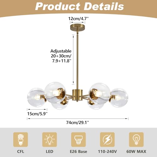 Lighting 6 Light Mid Century Modern Brushed Brass Sputnik Chandelier