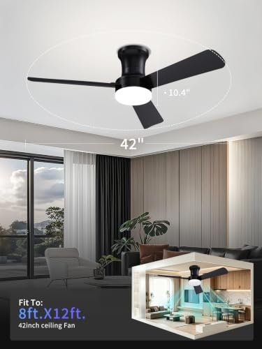 42 Inch Black Low Profile Ceiling Fan with Light and Remote (Black-3 / 42 Inch)