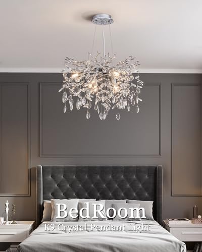 Modern Tree Branch Crystal Chandelier Luxury Silver Crystal Pendant Lighting 18" Contemporary 6 (6 Count)