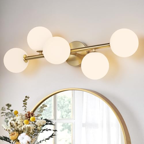 27" Mid Century Modern Globe Brushed Gold LED Bathroom Vanity Light