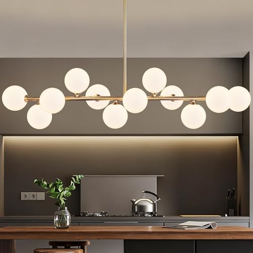 Gold Linear Chandelier 12 Lights Dining Room Light Fixture Kitchen Lighting