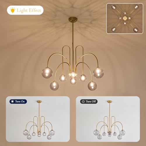 Gold Sputnik Chandelier with Smoke Glass Globe 8 Lights L41 Inch