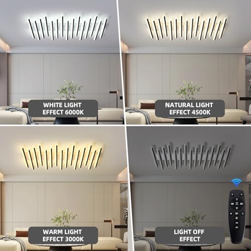 15 Lights Linear Modern Ceiling Light 43.3 inch Dimmable LED Chandelier Semi Flush Mount Light Fixture for Dining Room Kitchen Island Living Room