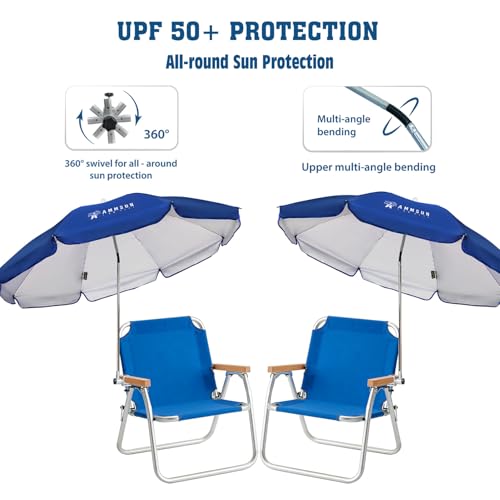 Chair Umbrella with Universal Clamp Adjustable 47 inches and 360° Swivel & UPF 50+ Protection Portable Sun Umbrella (2 Count)