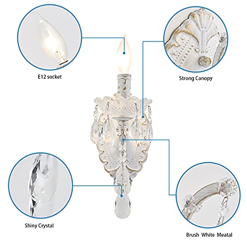 Crystal Wall Sconce Distressed White Vintage Wall Chandelier