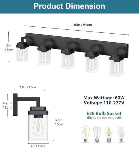 Matte Black Bathroom Light Fixtures (Black / 5-Light)