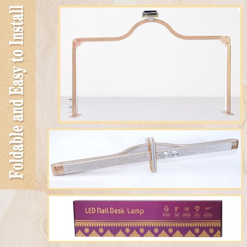 Nail Light for Desk Half Moon Light for Nail Desk 34Inch Foldable LED Table Lamp Manicure for Table Adjustable Dimmable Half Moon Lamp for Lash Beauty Tattoos Crafts Gold