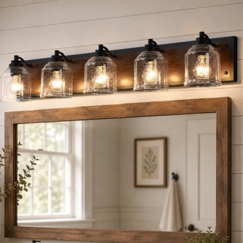 5 Light Bathroom Vanity Lights Large 40" with Bubble Glass Shades (5 Count)