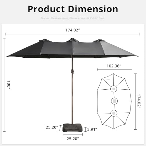 15ft Large Patio Umbrellas with Base & Solar Lights
