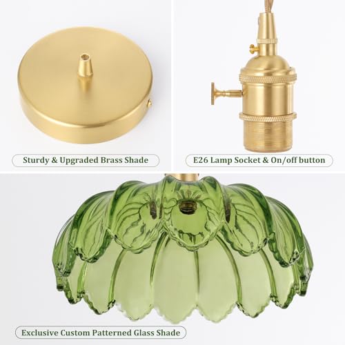 Pendant Light with Green Scindapsus Glass Lmapshade