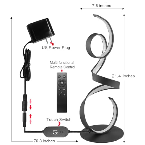 20W 3 Colors Remote Control Dimmable LED Art Table Lamp 21.4 Inch with Touch Switch for Living Room
