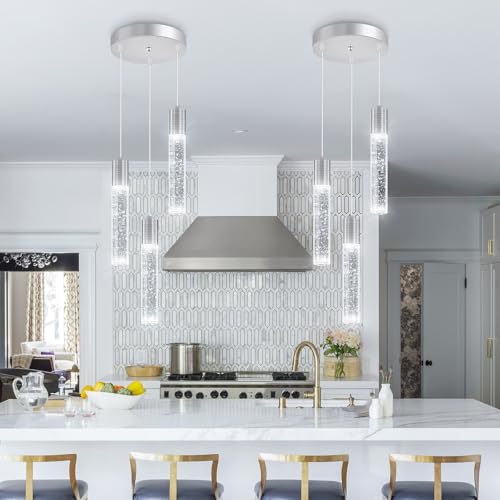 3 Lights Pendants Light for Kitchen Island Chandeliers Dining Room Pendant Lighting Fixture Bubble Crystal Ceiling Hanging Lights Bedroom Island Kitchen 6000K White Light Fixtures Chrome