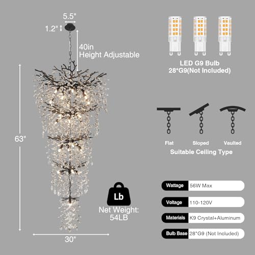 118" Black Large Chandeliers for High Ceilings