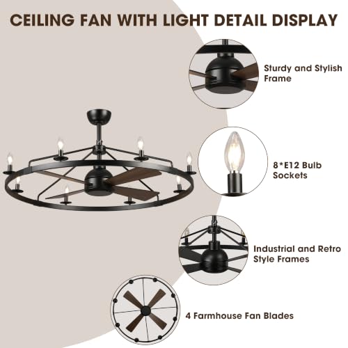 36" Wagon Wheel Ceiling Fan with Light