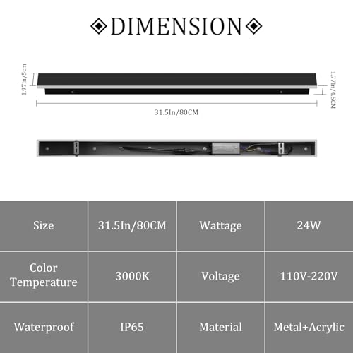 2 Pack 31.5inch Modern Outdoor LED Wall Lights 24W Exterior Wall Light Fixture IP65 Waterproof 3000K for House Porch Courtyard