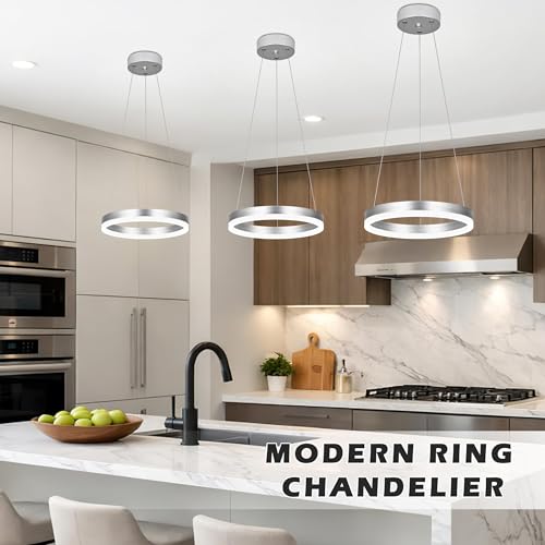 12" Nickel Led Ring Chandelier Ring Modern Led Chandelier 3 Pack Modern Pendant Lights Led Pendant Lights Adjustable Height Light Contemporary Light Fixture for Kitchen Island Dining Room