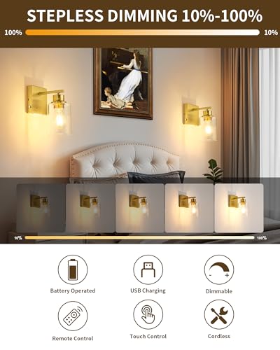 Wireless Battery Operated Wall Sconce Set of 2 with Remote Control (2 Count)