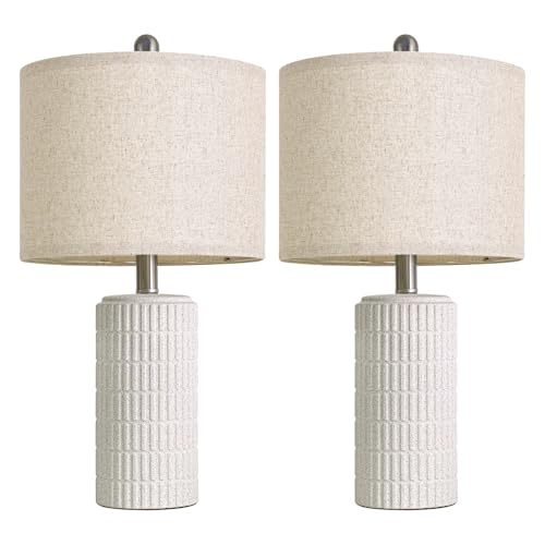 20.75" Stone Like Farmhouse Ceramic Table Lamps Set of 2 for Bedroom (2 Count)
