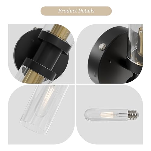 Black & Gold Wireless Battery Operated Wall Sconce with Remote (2 Count)