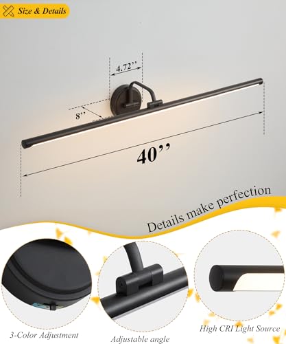 Hardwired Picture Light for Wall (Black / 39 inches)