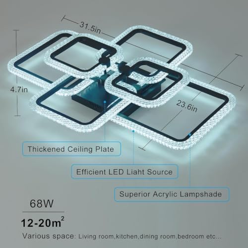 Dimmable White Modern Ceiling Lamp with Remote for for Living Room