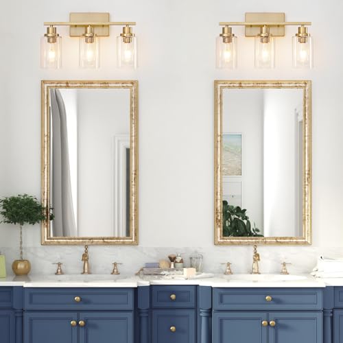 3 Light Bathroom Light Fixtures Brushed Brass Vanity Light Over Mirror Modern Farmhouse Wall Lighting Sconces Wall Lamp for Bathroom