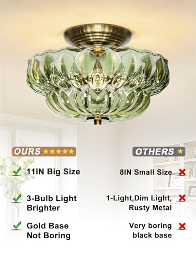 11" 3 Bulb Bright Semi Flush Mount Ceiling Light