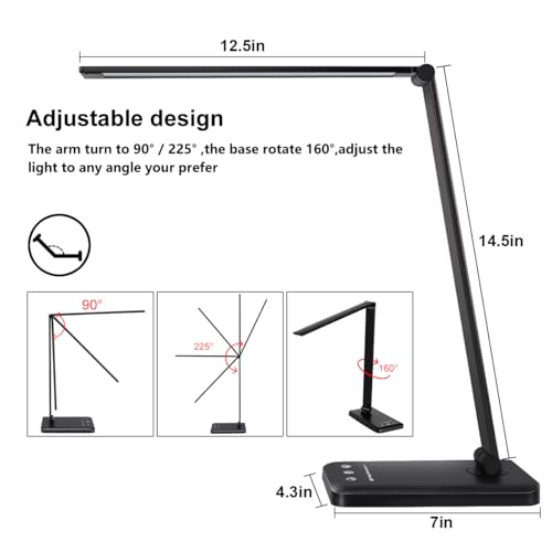 LED Desk Lamp Dimmable Table Lamp Reading Lamp with USB Charging Port