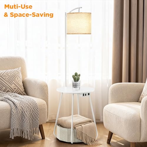 Floor Lamp with Table (White-With Charging Station)