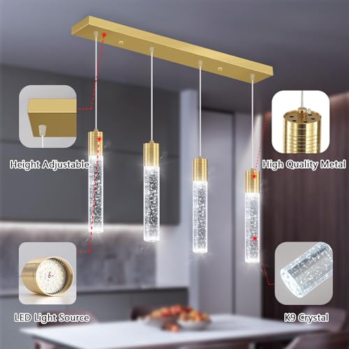 4 Lights Modern Crystal Chandeliers for Kitchen Island Mini Pendants Lighting Fixture LED Ceiling Light for Dining Room Living Room 6000K (4 Count)