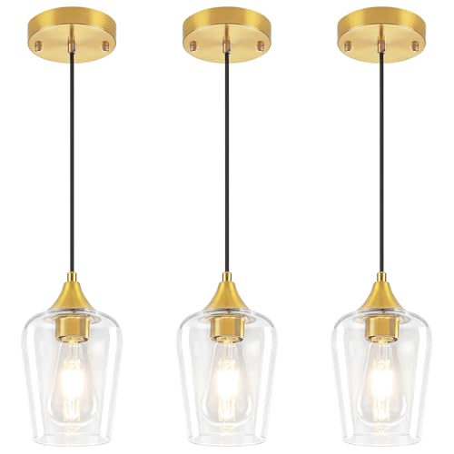 3 Pack Brushed Gold Pendant Lights Over Island Kitchen Light Fixtures (3 Count)