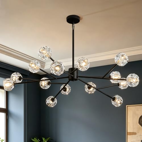 Modern Black 43" 15 Lights Crystal Chandelier