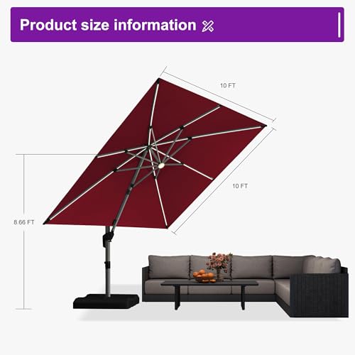 Patio Umbrella with Base Included 10' X 10' Solar Light