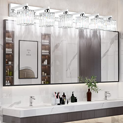 Bathroom Vanity Light Fixtures 6 Light Chrome Vanity Light for Bathroom Crystal Vanity Lighting Fixtures