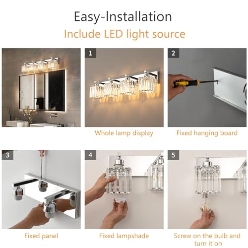 Modern 4 Light Chrome Crystal Bathroom Vanity Light Fixtures