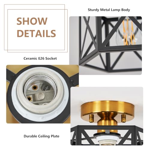 Farmhouse Black and Gold Semi Flush Mount Ceiling Light 9.5 Inch (Black and Gold / 9.5 Inch)