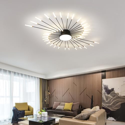 50.4" Ceiling Light Modern Flower Shape Ceiling Lamp for Living Room Dining Room Semi Flush Mount Metal Acrylic Sputnik Firework Petal LED Lighting Fixture