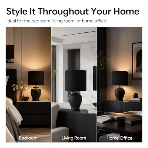 Black Ceramic Table Lamp with Black Shade