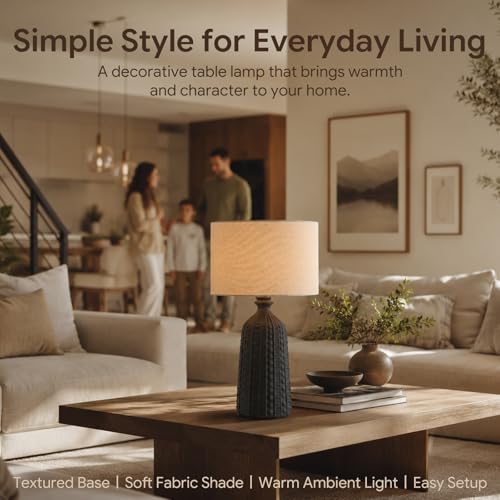 Tall Textured Black Ceramic Table Lamp