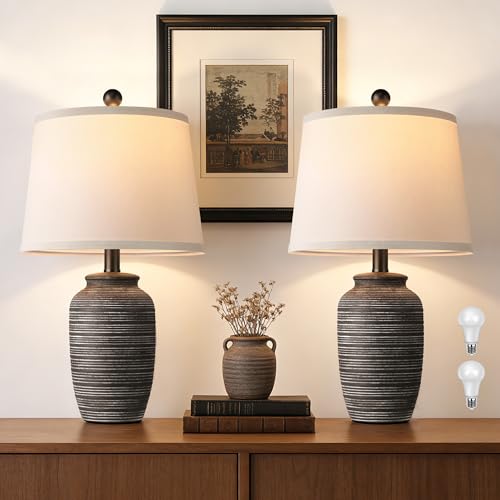 Bedside Lamps Set of 2 with Linen Lampshade (2 Count)