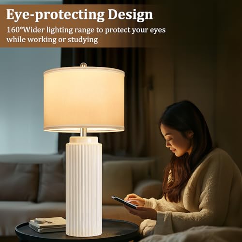 28" Cream Ceramic Table Lamps Set of 2 (2 Count)