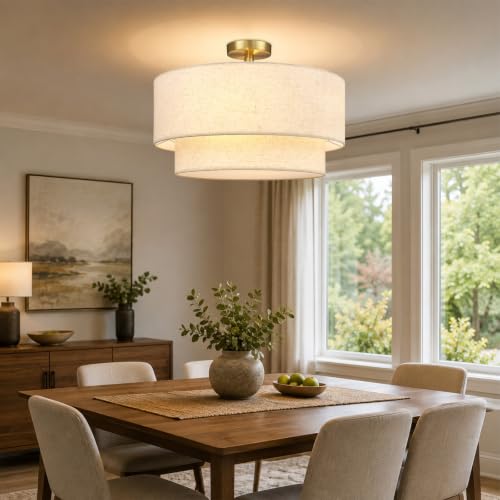 20 Inch Drum Flush Mount Ceiling Light Gold